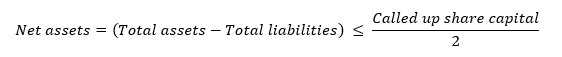 Net assets=(Total assets-Total liabilities) ≤ (Called up share capital)/2