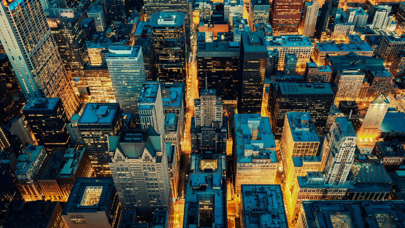 Orange glowing streets in business hotspot city